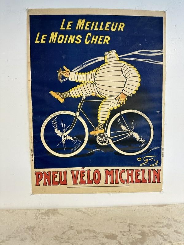 O'GALOP PNEU VELO MICHELIN circa 1910-1920 poster, linen backed, nice overall condition. From local (1 of 4)