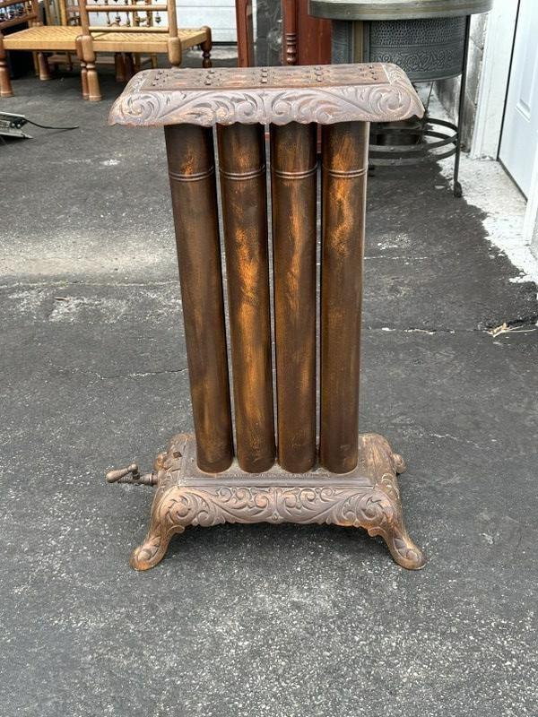 NEW YORK STOVE WORKS PEEKSKILL, N.Y. circa 1900 diminutive iron and metal radiator, spout on bottom,: NEW YORK STOVE WORKS PEEKSKILL, N.Y. circa 1900 diminutive iron and metal radiator, spout on bottom, looks to be in very nice condition, from Wetchester, N.Y. estate. Measures 29" high x 16" wide x 9.