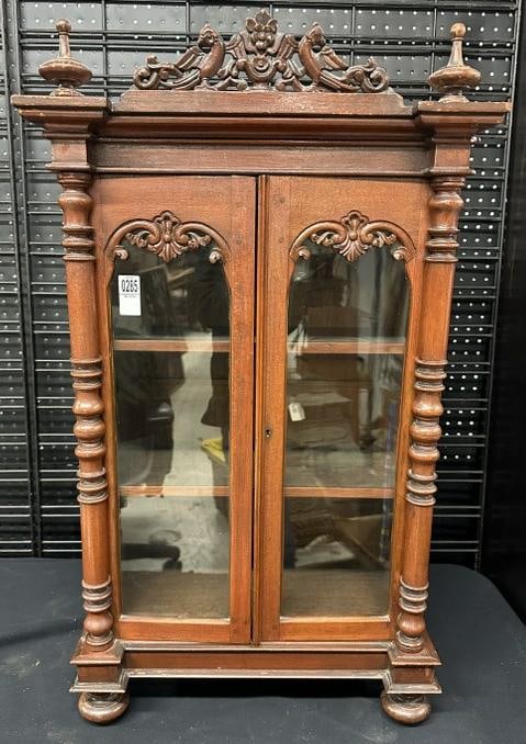 Nice older hanging or free standing (2) door display cabinet (looks like walnut ? ), nice bun feet, (1 of 8)