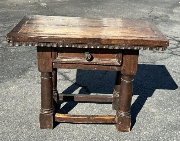 Nice older small one drawer stand, from Hudson Valley estate, measures 34" wide x 20.5" deep x 25" (1 of 4)