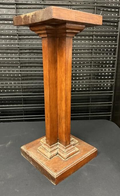 Nice small pedestal ( pine with older finish ), measures 22.5" high,top is 8.5" x 8.5" across. (1 of 3)