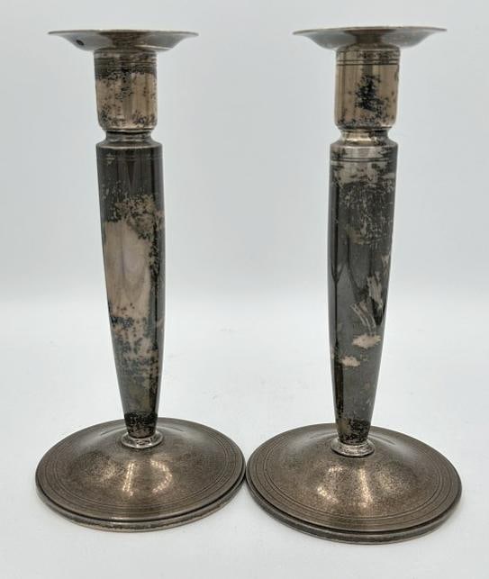 Pair Sterling TIFFANY & CO. MAKERS candlesticks, nice estate condition, measure 7.75" high. Signed (1 of 5)