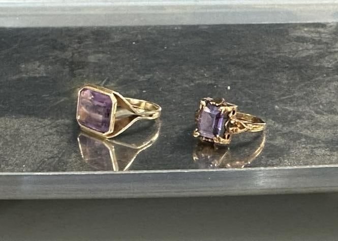 (2) 10K ladies amethyst rings, from local estate. Sizes are 5.5 & 5.5, total weight is 4.4 dwt. (1 of 4)