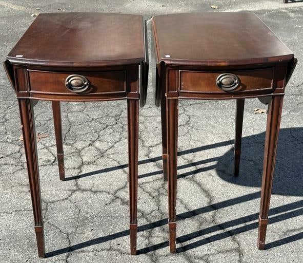 Pair of mahogany 1 drawer dropleaf stands, overall nice condition, closed measures 15" W x 24" D x (1 of 3)