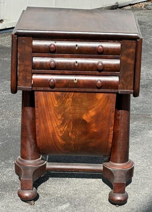Period Empire dropleaf sewing stand with deep bottom drawer, veneer in fine condiiton, measures (1 of 6)
