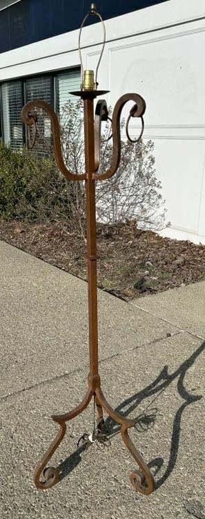 Decorative contemporary iron floor lamp with (3) arms on top, electrical all good, measures 66" high (1 of 2)