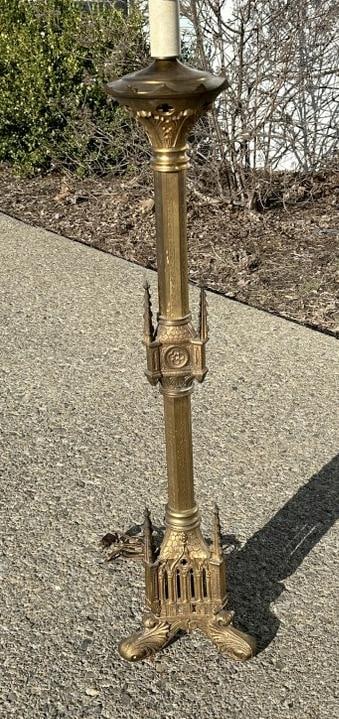 Decorative GOTHIC Church tall candle holder converted to floor lamp, no shade, fine condition, (1 of 6)