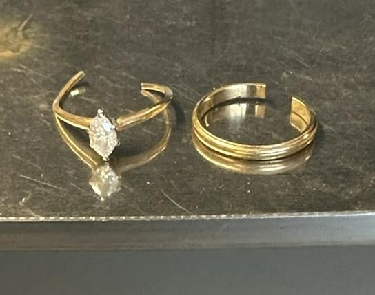 14K marquis diamond ring ( approx. 1/2 ct. ) and wedding bad ( BOTH HAVE BEEN CUT ). From local (1 of 5)