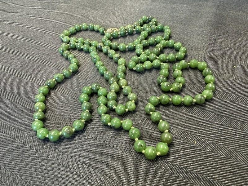 54" long JADE necklace, from fine NYC estate, very nice condition. (1 of 4)