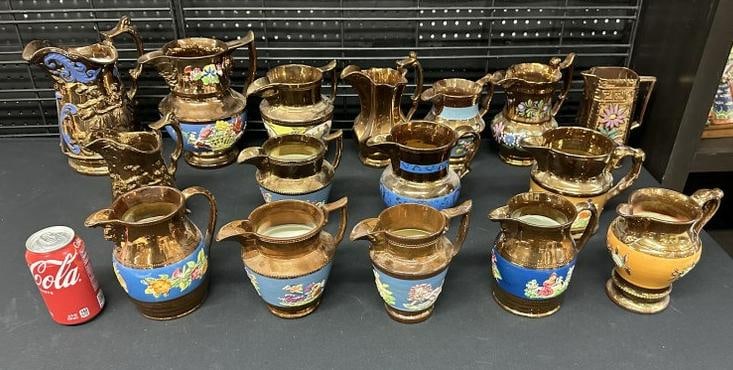 (16) copper luster pitchers from estate collection in Chester, New York. Very nice overall (1 of 9)