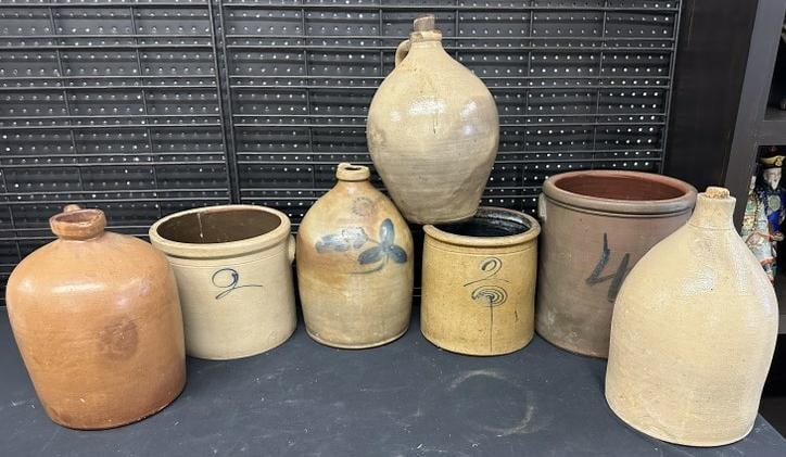 (7) pc. Stoneware lot from Hudson Valley estate, as found condition, some chipped, some hairlines, (1 of 6)