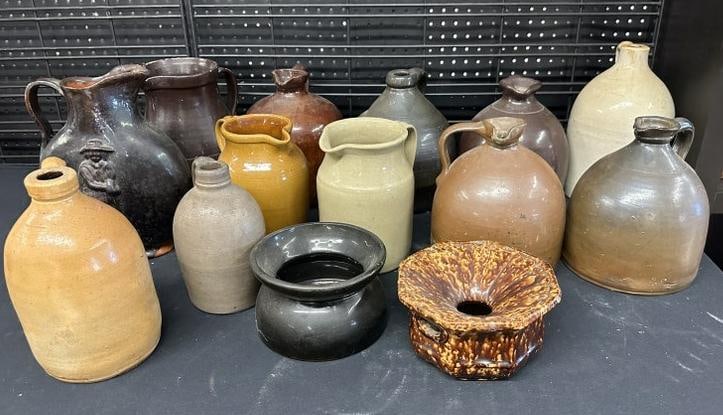 (14) pc. Lot of Stoneware, (1) pc. Redware & spitoon. From Hudson Valley estate, some chipped, some (1 of 5)
