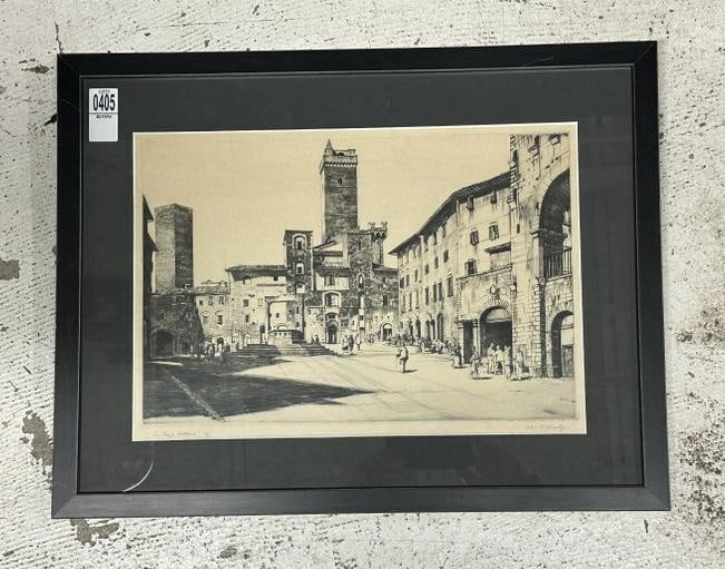 John Charles Moody (1884 - 1962) signed print of European city street scene, titled as pictured, (1 of 5)