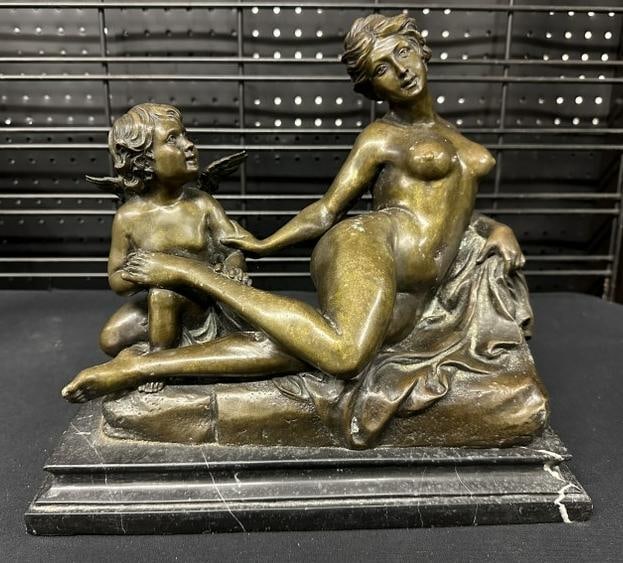 Bronze sculpture Cupid comforting Aphrodite, nice patina, from Chester, N.Y. estate. Nice patina, on (1 of 4)