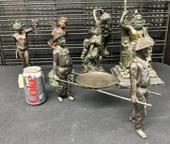 Estate lot (5) decorative bronzes in overall nice estate condition, tallest measures 13" high to (1 of 7)