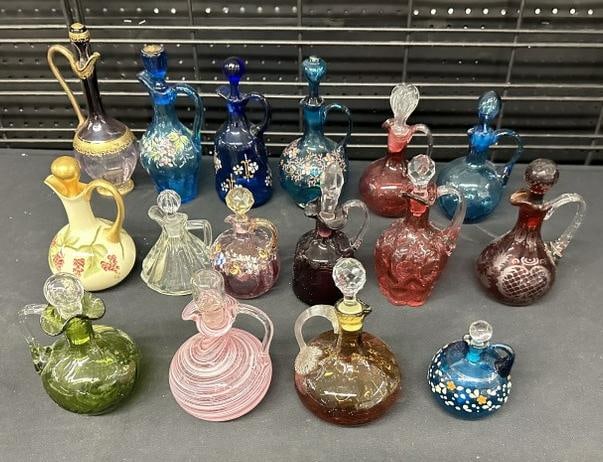 Estate lot (16) pcs. Cruets all glass except (1), very nice overall condition, from estate of woman (1 of 9)