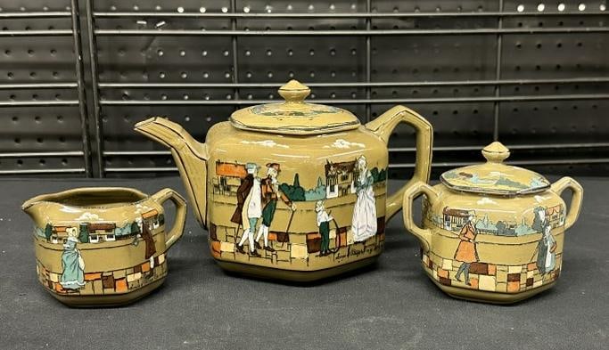 BUFFALO POTTERY (3) pc. Tea set DELDARE WARE, in fine estate condition. From estate of dealer who (1 of 3)