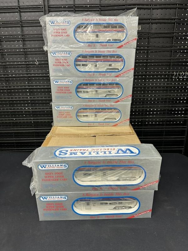Set WILLIAMS ELECTRIC TRAINS (6) PASSENGER CARS, in boxes, in original case, from nice home in (1 of 6)
