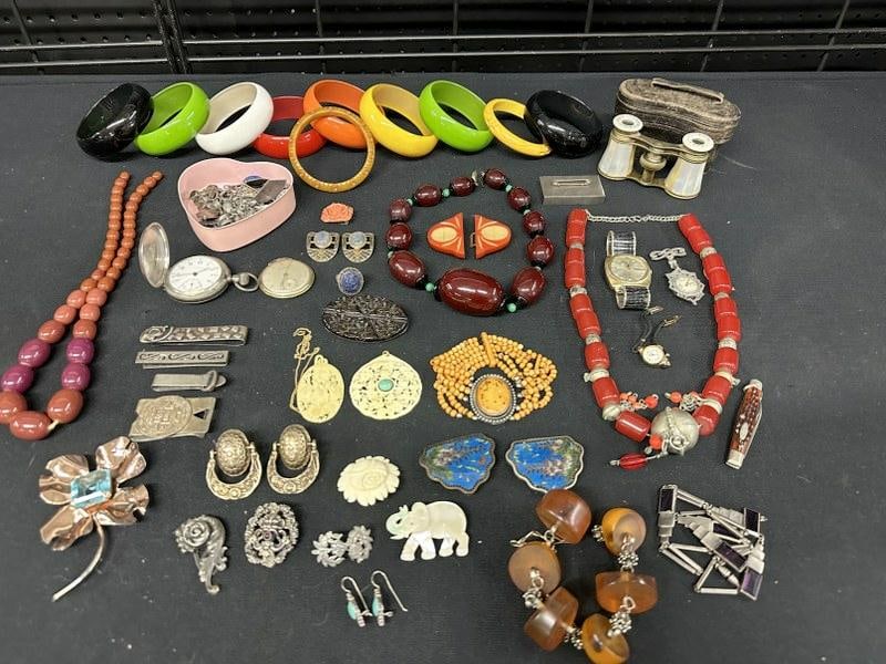 Lot interesting vintage costume and some sterling jewelry, good lot for dealer to sort out, enamel & (1 of 14)