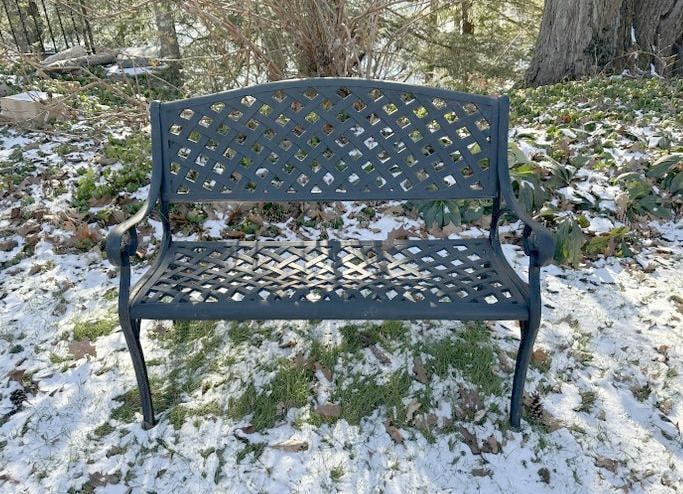 Outdoor cast aluminum bench from estate in Hudson Valley, nice condition, measures 39.5" wide x 21" (1 of 1)