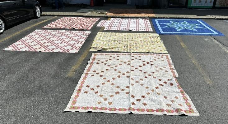 (8) pc. Textile & quilt lot, includes (1) newer Amish quilt, all others are antique, including 1832 (1 of 10)