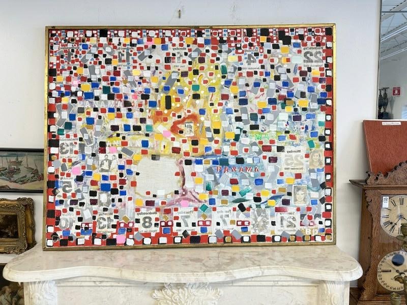 Franklin Ross ("Bud") Drake (1929 - 2001) Mid Century o/c mixed media, directly from his family's: Franklin Ross ("Bud") Drake (1929 - 2001) Mid Century o/c mixed media, directly from his family's estate in Woodstock, N.Y. Initialed lower right (BD, dated 1963) , painting measures 38" x 50", nice e