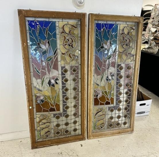 Wonderful Pair Of Victorian Stained Glass Windows, From Westchester, N