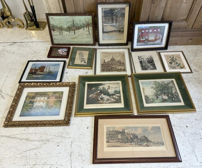 (13) framed pieces from local estate, includes paintings and prints, good lot for dealer to sort (1 of 9)
