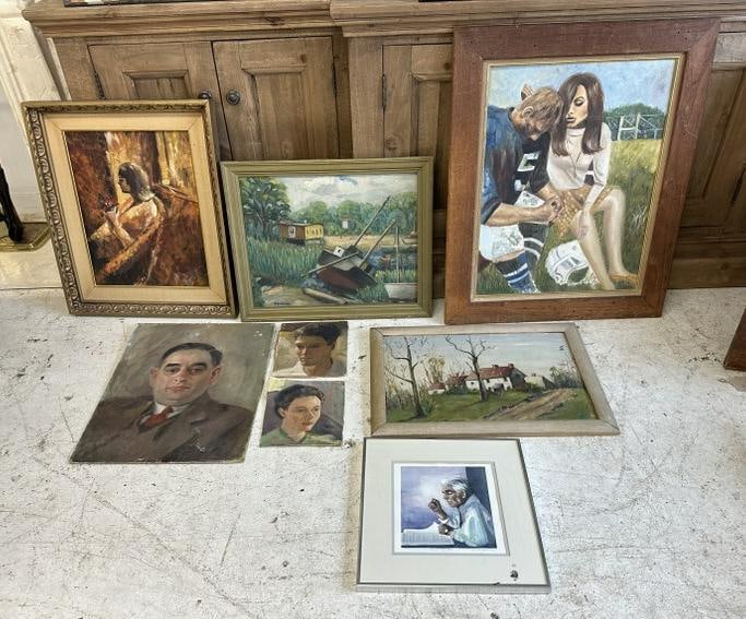 (8) paintings by ( SPEAR ), most Mid Century era, also w/color of Leonard Bernstein, etc. Great lot (1 of 9)