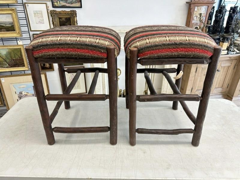 (2) contemporary Adirondack stools with Southwestern style seats, structurally sound, ( tag with (1 of 4)