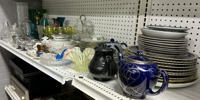 Large lot misc. estate goods to include large copper pot, brass samovar, silver overlay wares, (1 of 16)