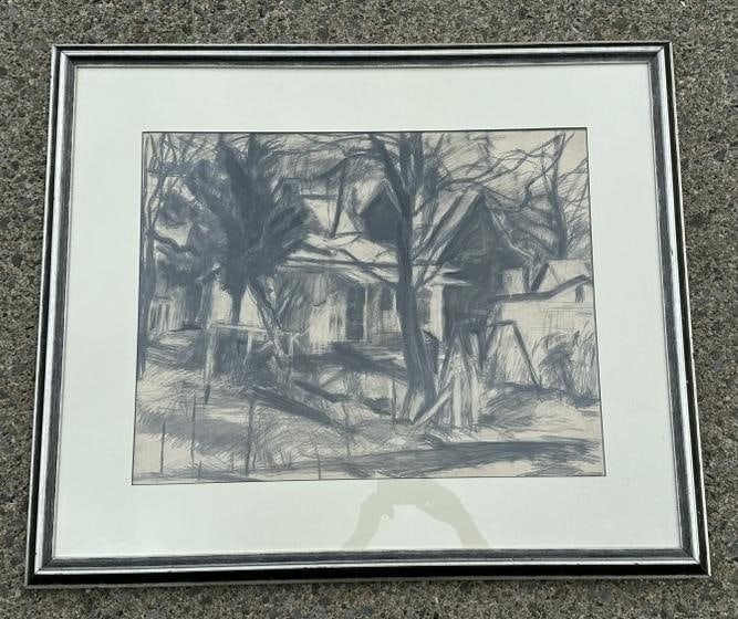 Unsigned Landscape with houses pencil drawing landscape from fine estate in Rhinebeck, N.Y. Nicely (1 of 3)
