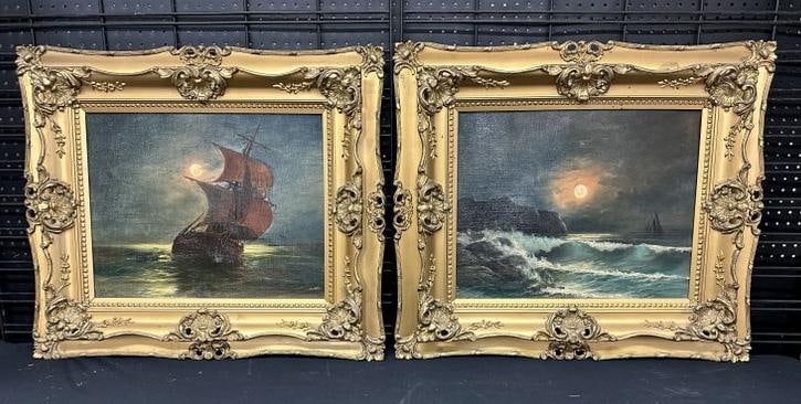 (2) circa 1900 o/c seascapes by same artist, one initialed ( JHM ) other signed illegibly. In (1 of 7)