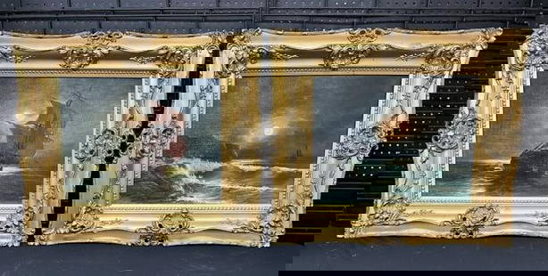 (2) circa 1900 o/c seascapes by same artist, one initialed ( JHM ) other signed illegibly. In: (2) circa 1900 o/c seascapes by same artist, one initialed ( JHM ) other signed illegibly. In matching frames of the period. ( both with old repair patches on backs ), Paintings measure 16" x 20".