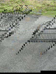 Black painted decorative metal outdoor chair with some surface rust, as pictured. From local estate.: Black painted decorative metal outdoor chair with some surface rust, as pictured. From local estate.