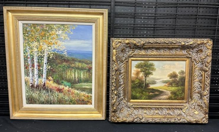 (2) contemporary o/c landscapes incl. one with birch trees signed illegibly ( measures 24" x 20" & (1 of 7)