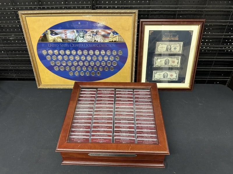 US Quarter Dollar collection in frame, Historic currency of the US in frame and the complete set of (1 of 5)