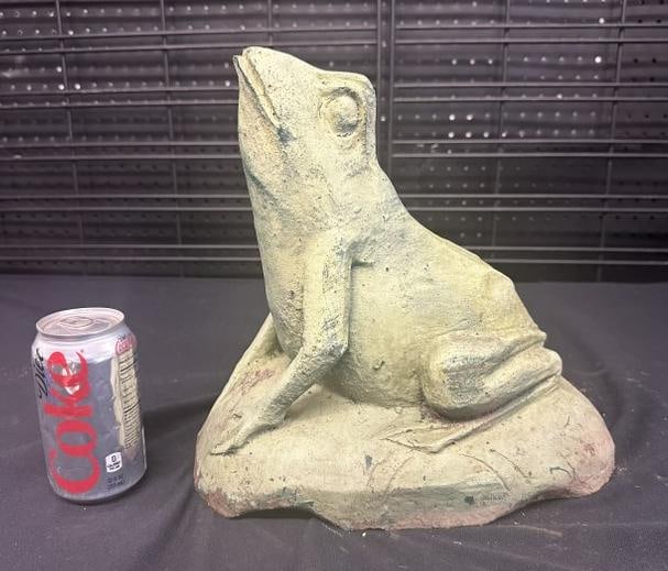 12" high iron figural frog garden accessory, has some age, nice patina, measures 12" front to (1 of 6)