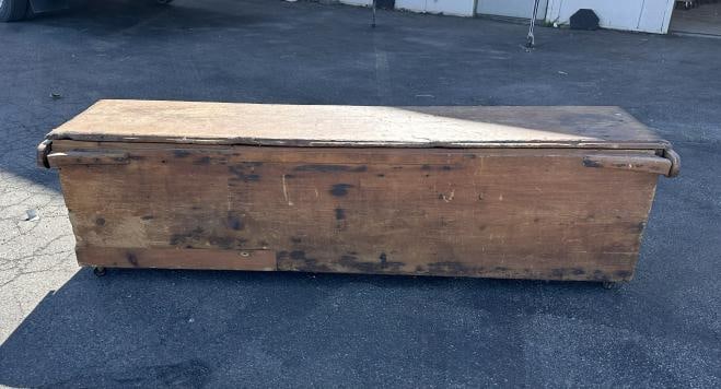 Large early pine lift top storage chest, from old Hudson Valley estate, was used in their entryway (1 of 4)