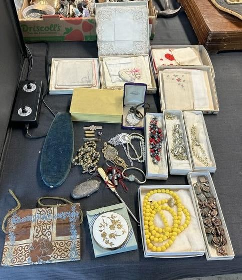Misc. estate lot to include some costume jewelry, vintage handkerchiefs in boxes, South Bend (1 of 9)