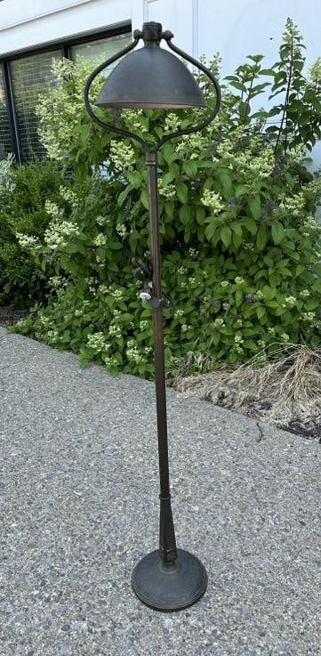 Brass & iron adjustable Industrial style floor lamp, from Hudson Valley estate, wonderful patina, (1 of 4)