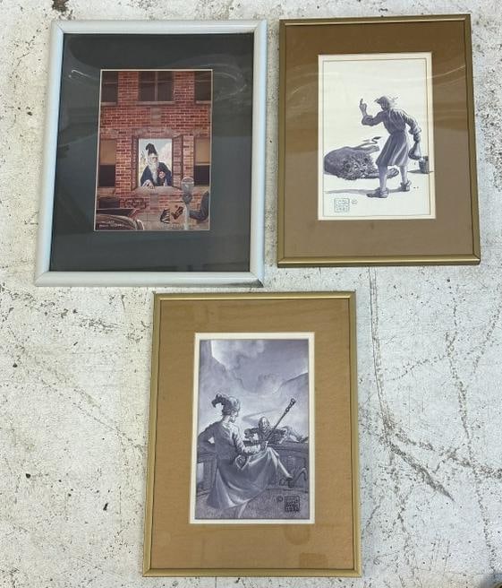 Carl Lundgren (Born 1947) (3) framed pieces, including (2) original oil illustrations and signed (1 of 5)