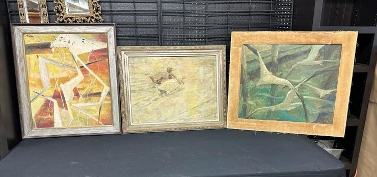 Melville Phillips (mid 20th century) (3) oil on board paintings, including (2) impressionist with bi (1 of 4)