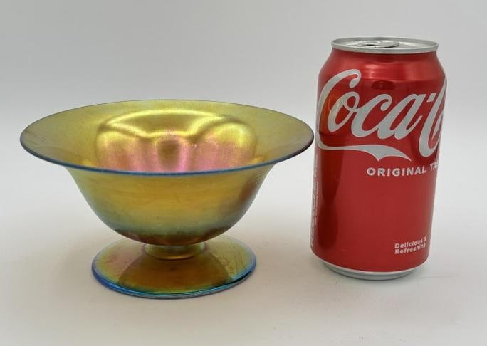 STEUBEN Aurene art glass bowl, signed on bottom, nice estate condition, measures 3" high x 6" across (1 of 7)