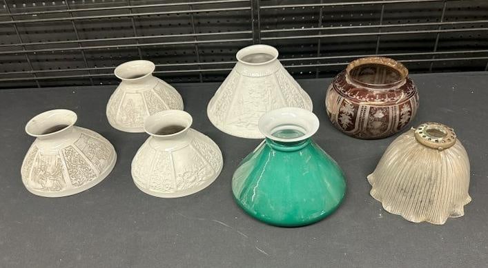 Nice lot (7) antique lighting shades, from six generation farmhouse in Stone Ridge, N.Y. includes (1 of 12)