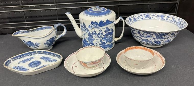 Antique estate lot of early Chinese porcelains, in overall nice estate condition. From six (1 of 6)