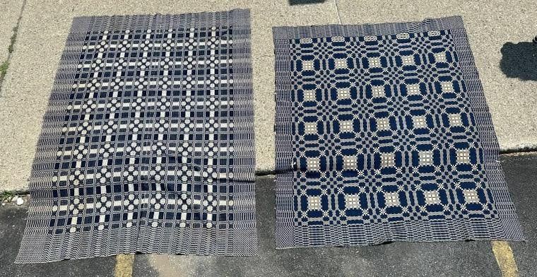(2) 19th c blue & white coverlets, handmade, from six generation farmhouse in Stone Ridge, N.Y. Just (1 of 3)