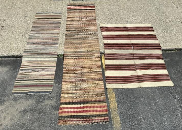 (3) rugs from six generation farmhouse including (2) rag rug runners and another early rug with some (1 of 5)