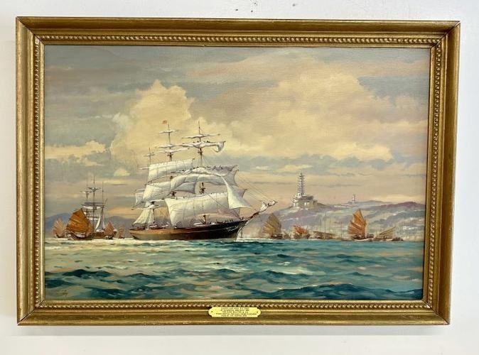 Derrick Smoothy (20th century) was active/lived in United Kingdom. o/canvas ( CLIPPER SHIP ARIEL ),: Derrick Smoothy (20th century) was active/lived in United Kingdom. o/canvas ( CLIPPER SHIP ARIEL ), signed lower left, from Hudson Valley estate. In fine condition, painting measures 20" x 30", frame 
