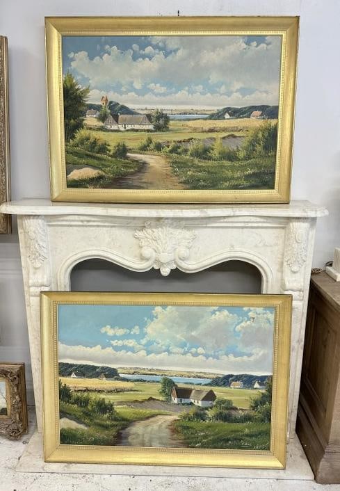 (2) estate o/c landscapes signed ( ? BERG ), from Hudson Valley estate, (1) has a small rip in upper (1 of 8)